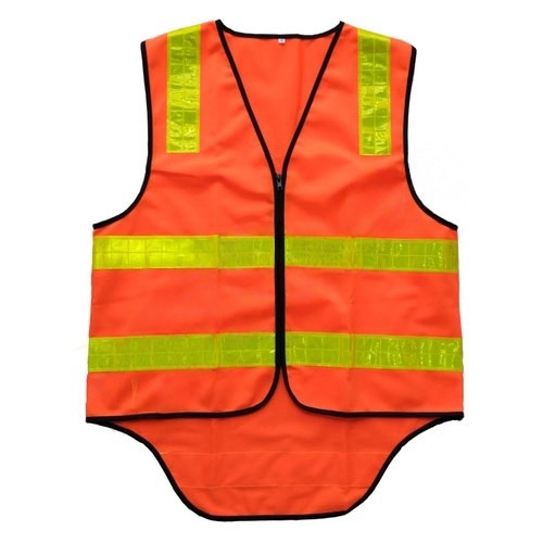 Zipper closure orange reflective vest with prismatic stripe
