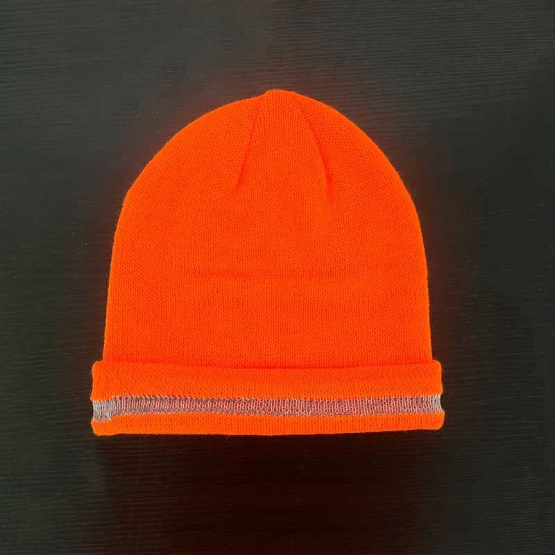 Casquette d'hiver en tricot orange haute visibilité avec bande réfléchissante