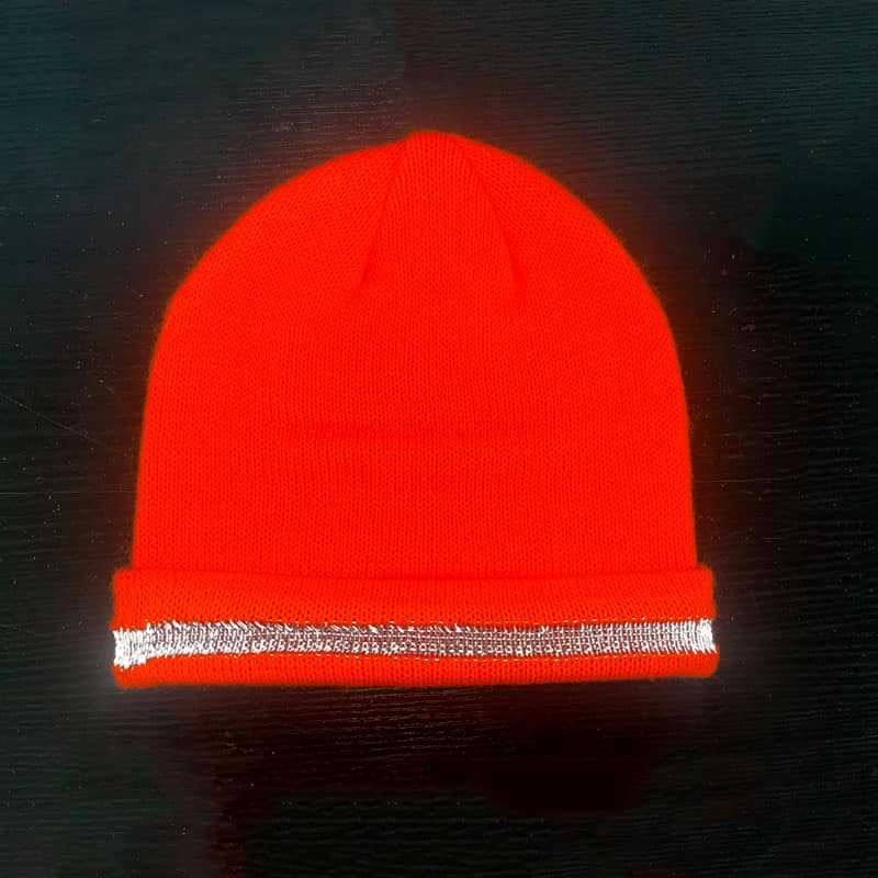 Casquette d'hiver en tricot orange haute visibilité avec bande réfléchissante