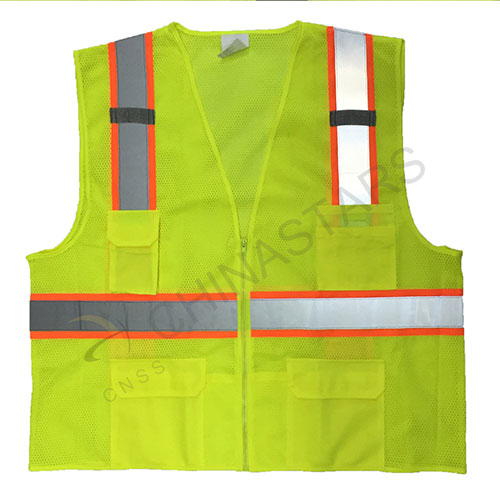 CSV-012 Yellow mesh safety vest with warning stripe | Chinastars