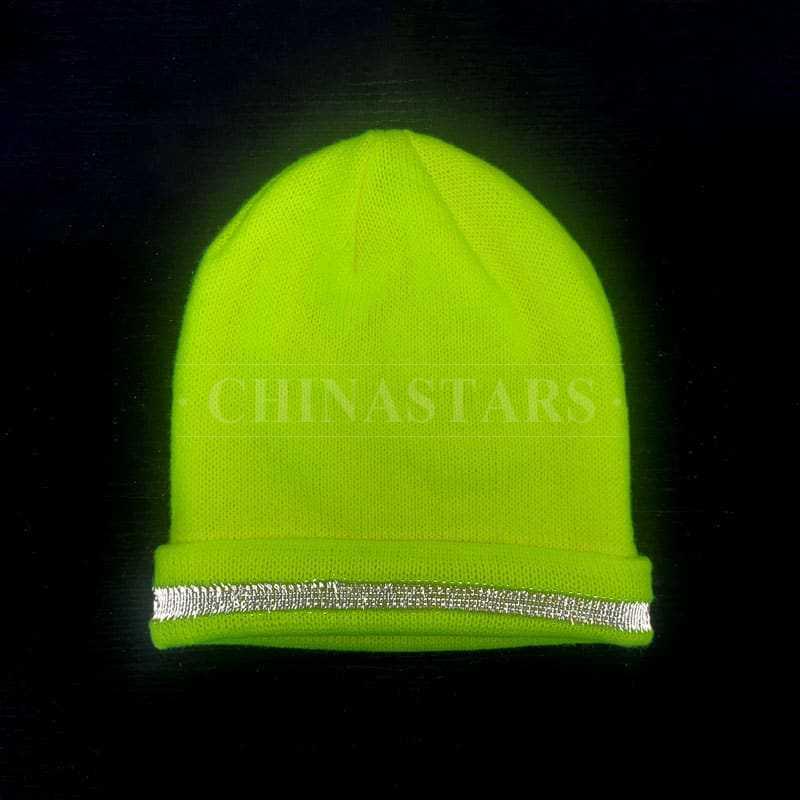 Topi Musim Dingin Rajut Tulang Rusuk Reflektif Kuning Hi-Vis