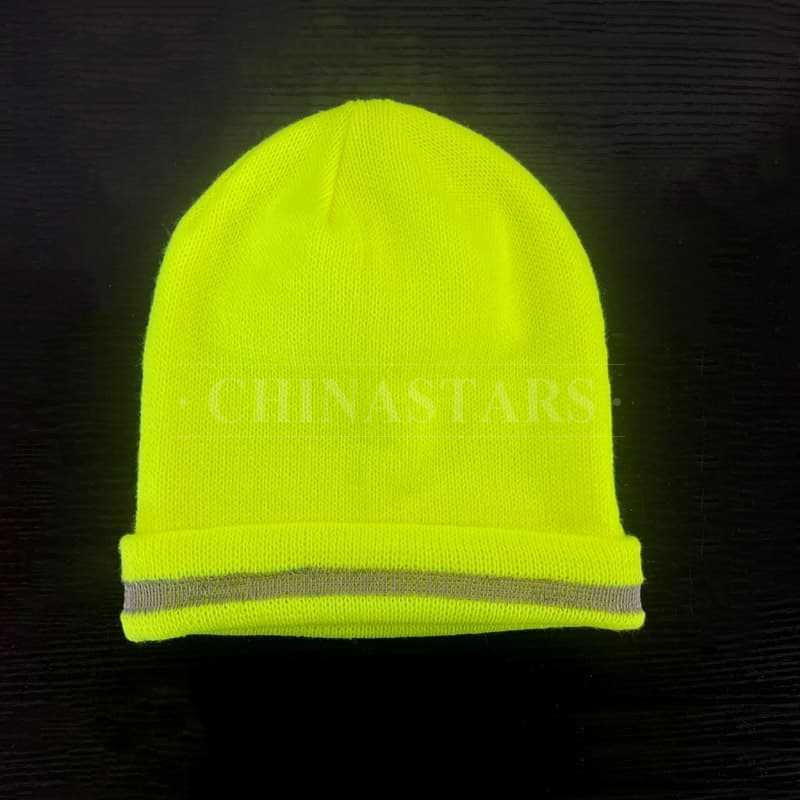 Topi Musim Dingin Rajut Tulang Rusuk Reflektif Kuning Hi-Vis